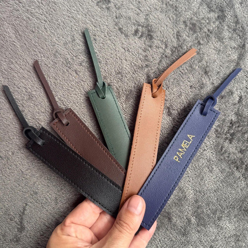 Personalised vegan-leather bookmark colour choices